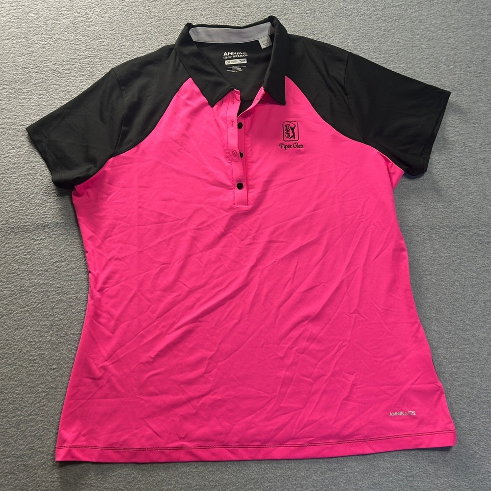 Annika Cutter & Buck Golf Polo Shirt Womens XL DryTec 50+ Pink Piper Glen Logo